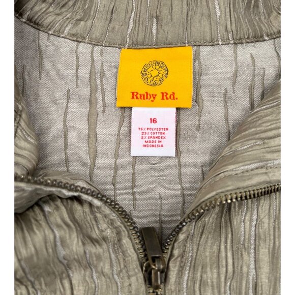 Ruby Rd. Womens Crinkle Zip Jacket Size 16 Olive Green Lightweight Polyester Ble - Picture 2 of 4